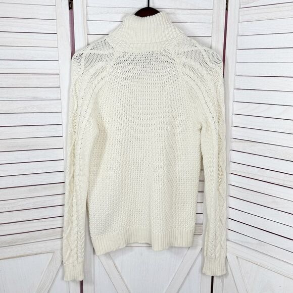 Lauren Ralph Lauren Waffle Cable Knit Turtleneck Sweater Cream Large Fisherman - Picture 8 of 11